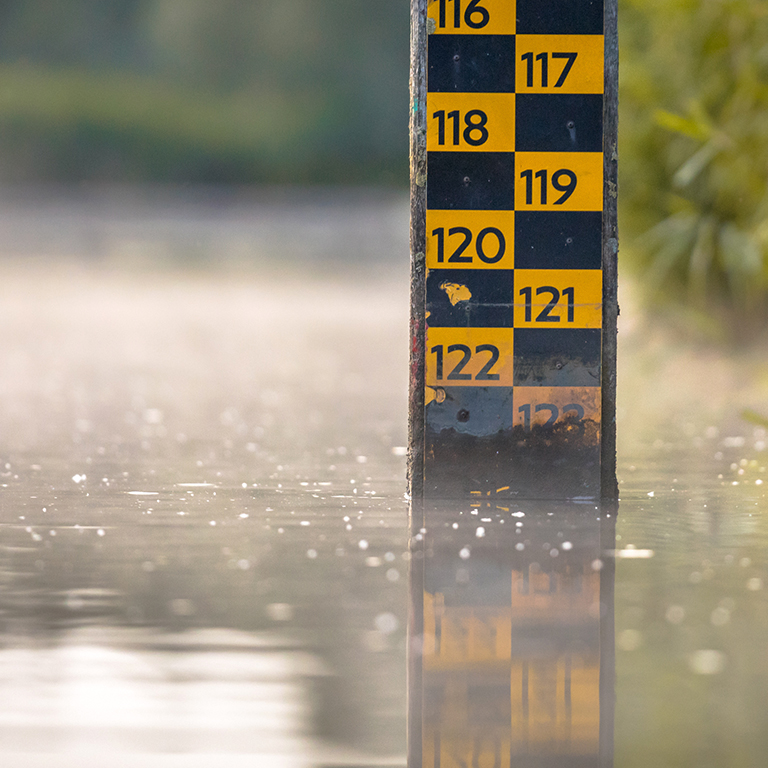 Water level depth meter in river of Biesbosch nature reserve Netherlands