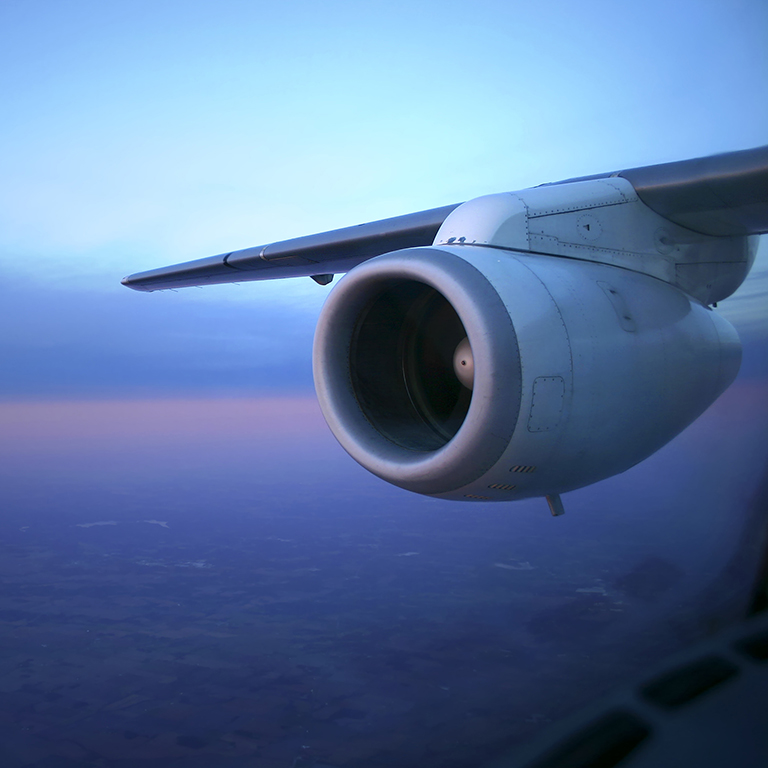 Photo showing jet engine in early morning light