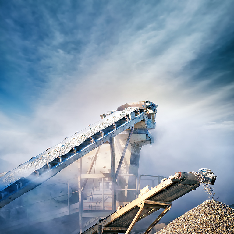 Stone crusher conveyor on mining extraction plant