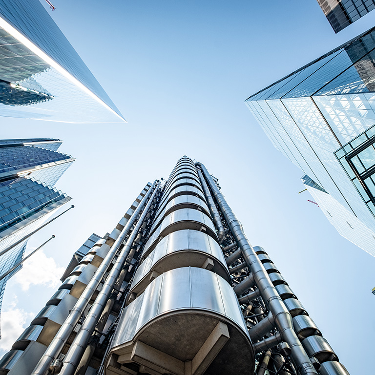 Upwards view of City Of London financial district 