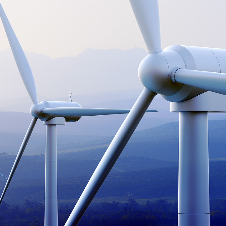 Wind Turbines with distant mountains